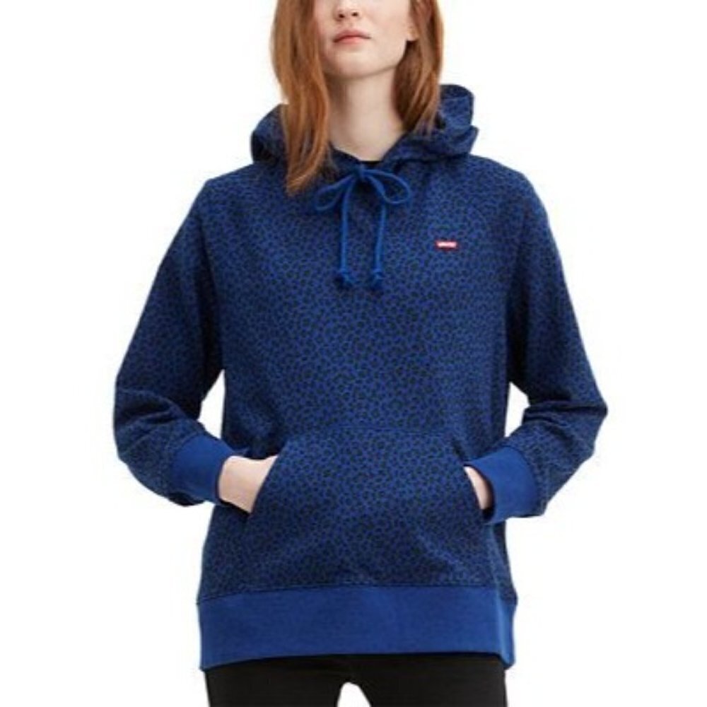 Levi's Blue‎ Leopard Print Pullover Hoodie Sweatshirt L
